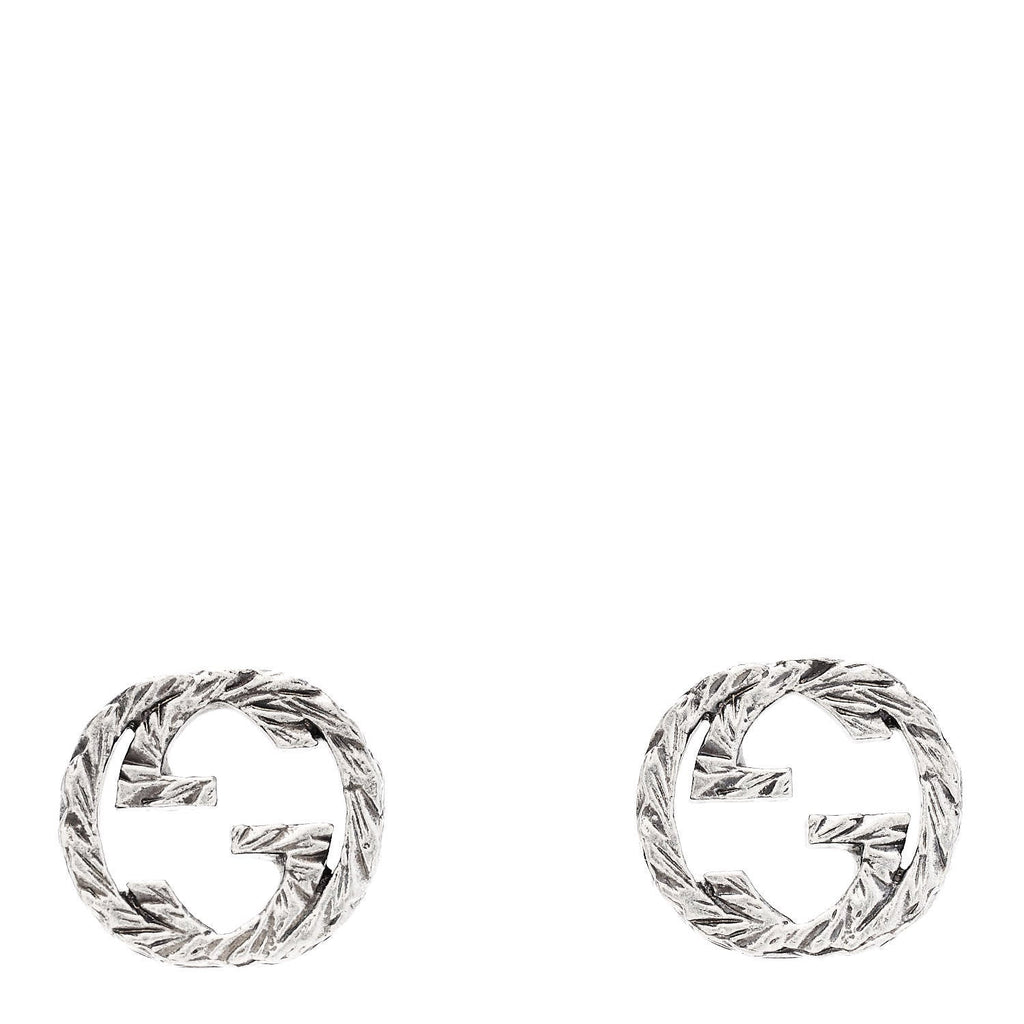Sterling Silver Textured Interlocking G Stud Earrings