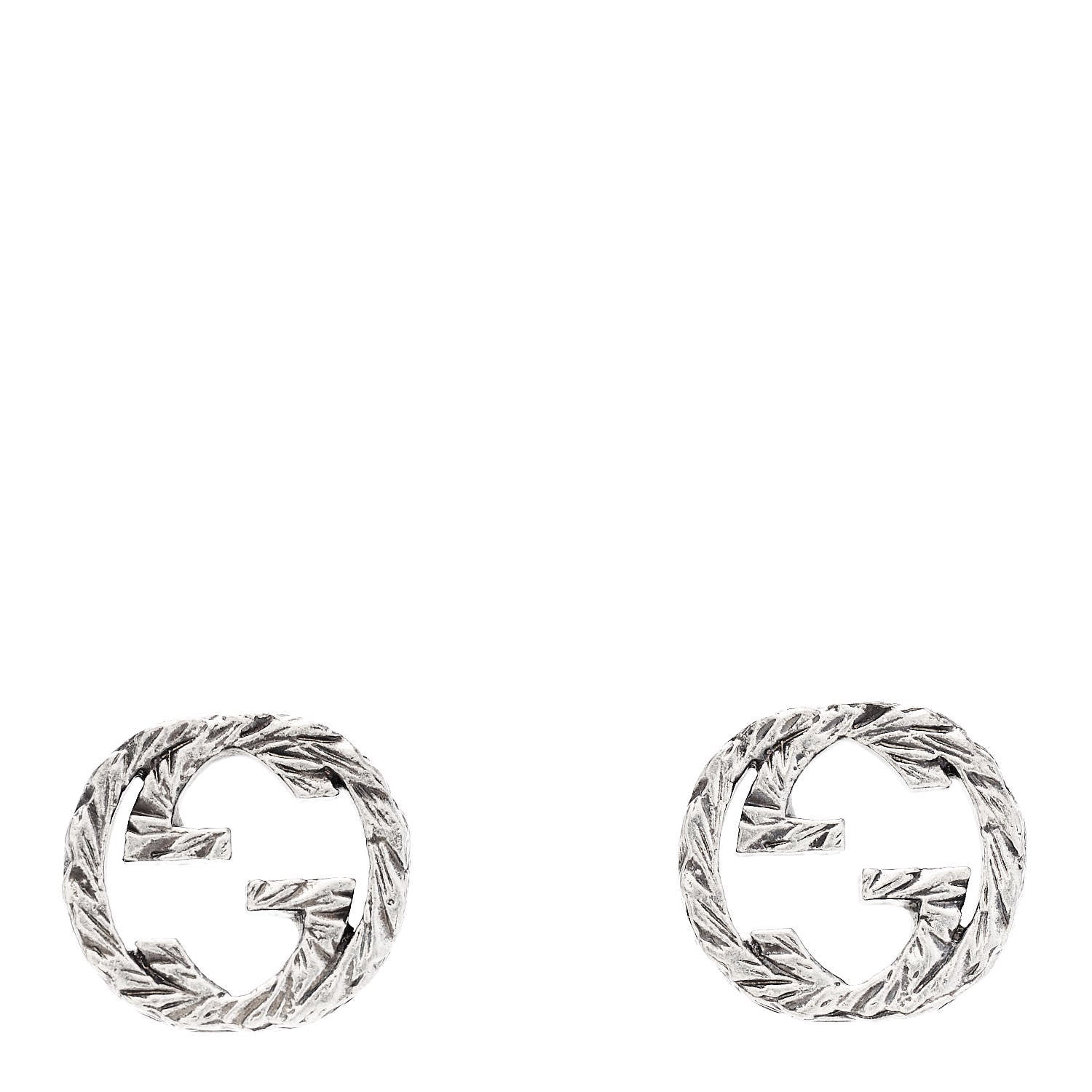 Sterling Silver Textured Interlocking G Stud Earrings