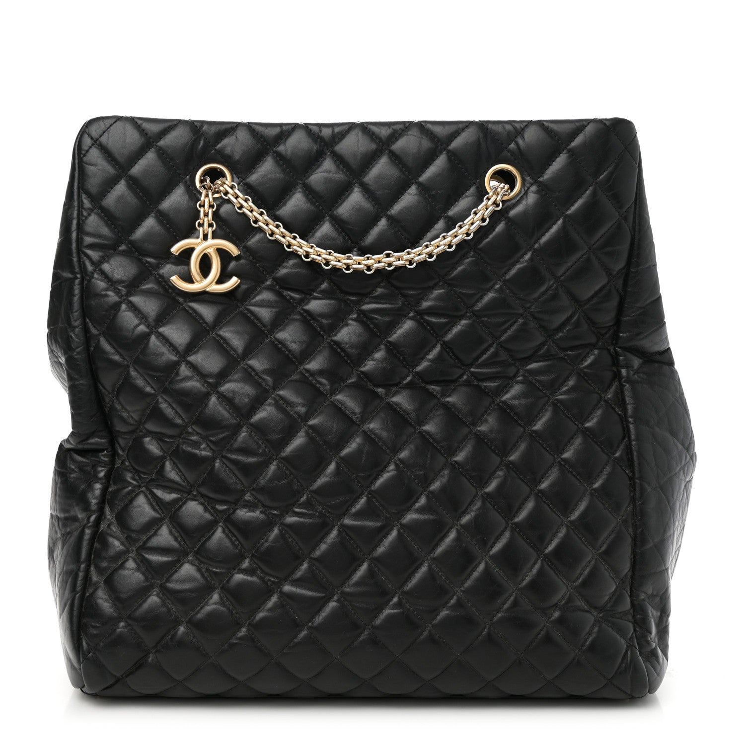 Lambskin Quilted Medium New Bubble North South Tote Black
