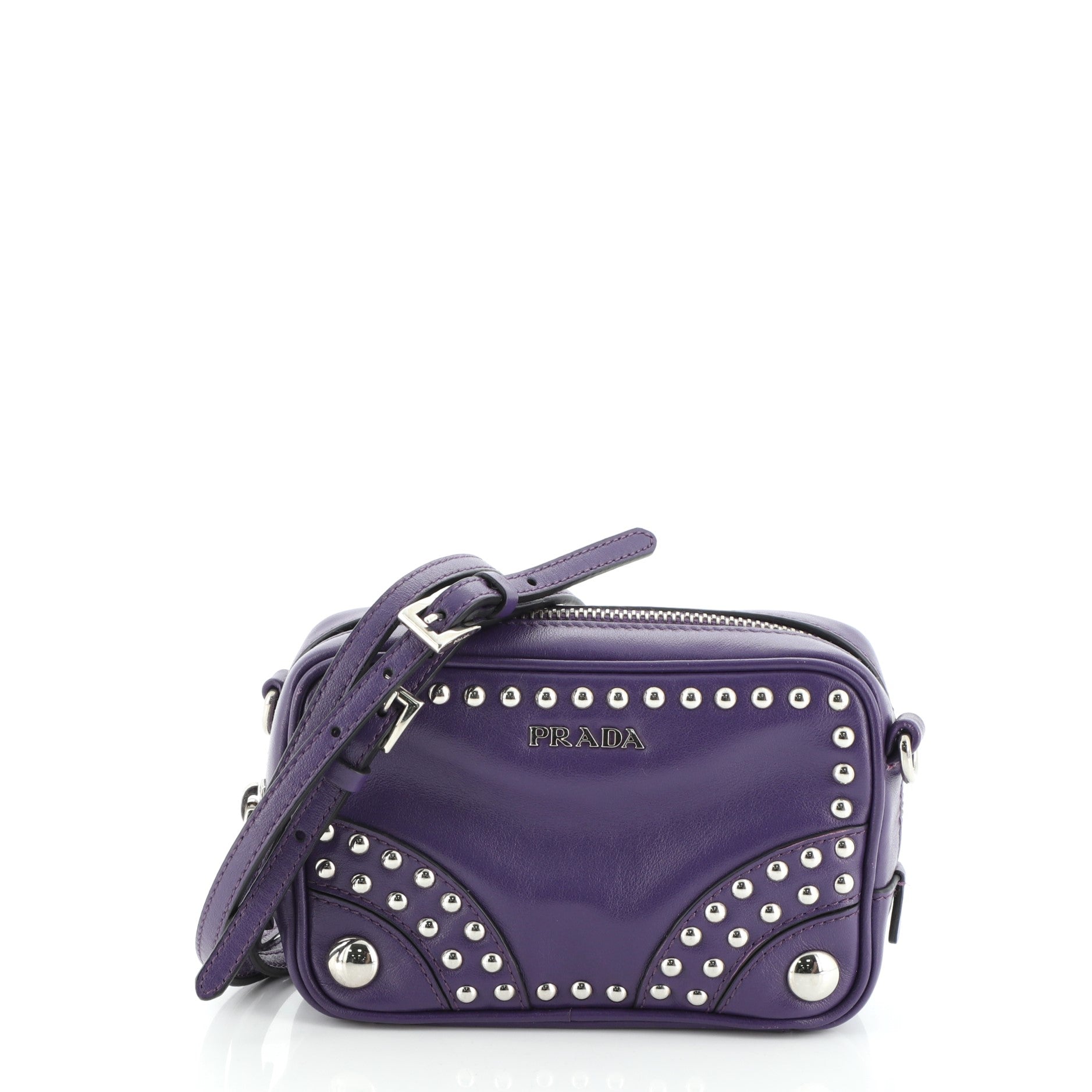 Zip Crossbody Bag Studded Soft Calfskin Mini