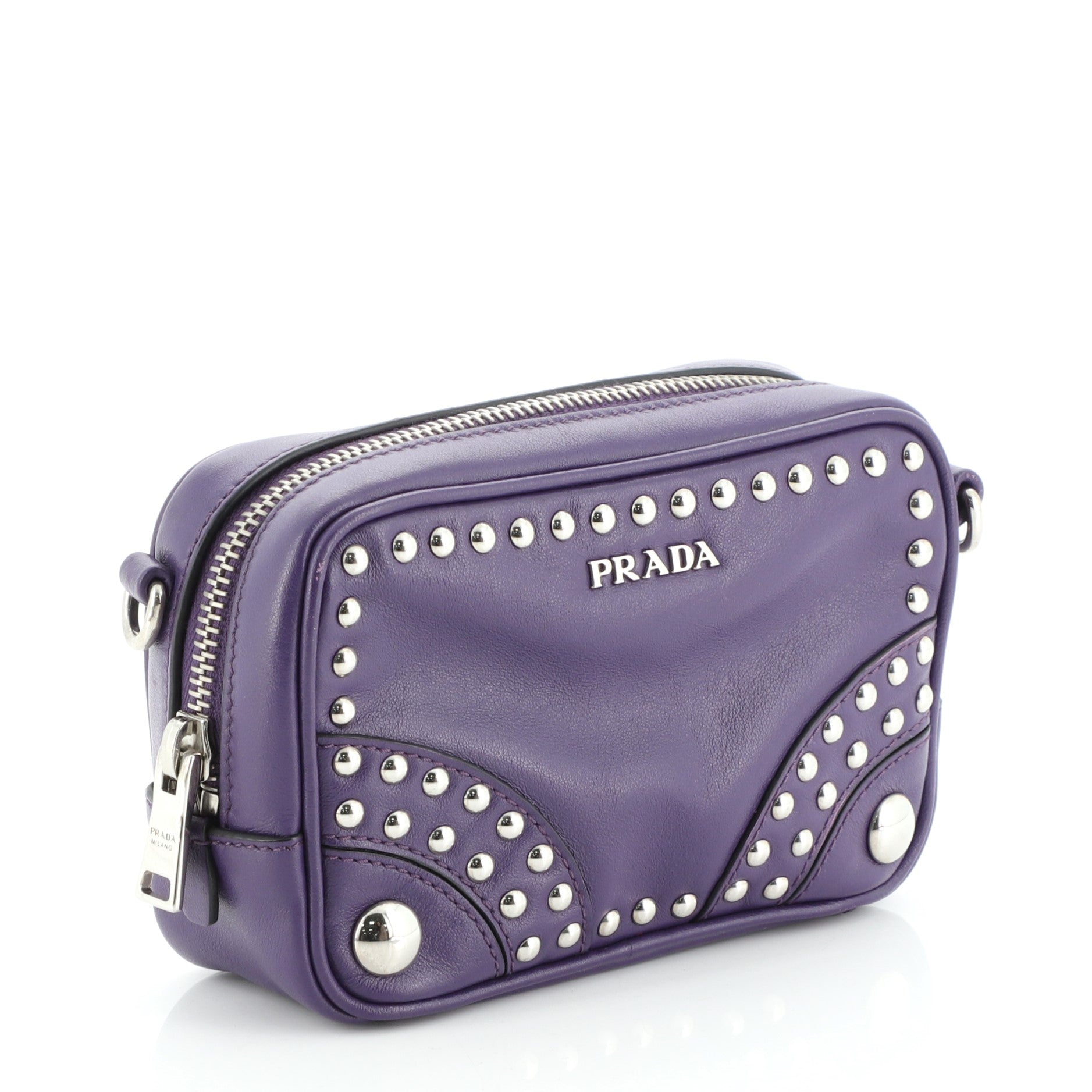 Zip Crossbody Bag Studded Soft Calfskin Mini
