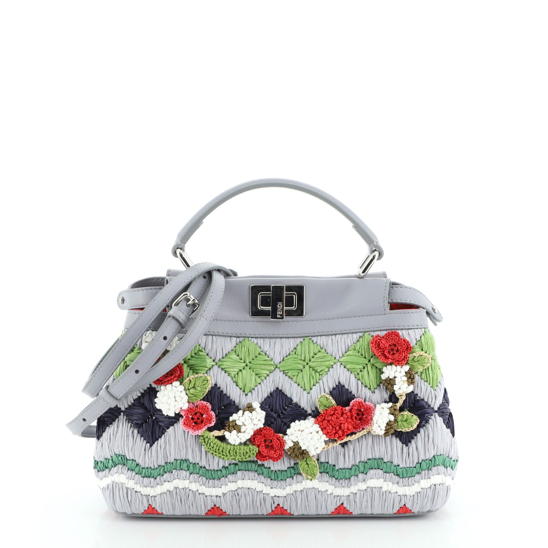 Peekaboo Bag Floral Embellished Raffia Mini