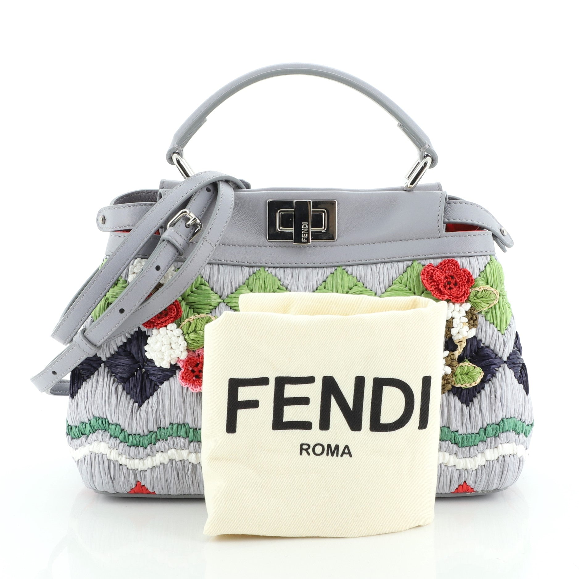 Peekaboo Bag Floral Embellished Raffia Mini