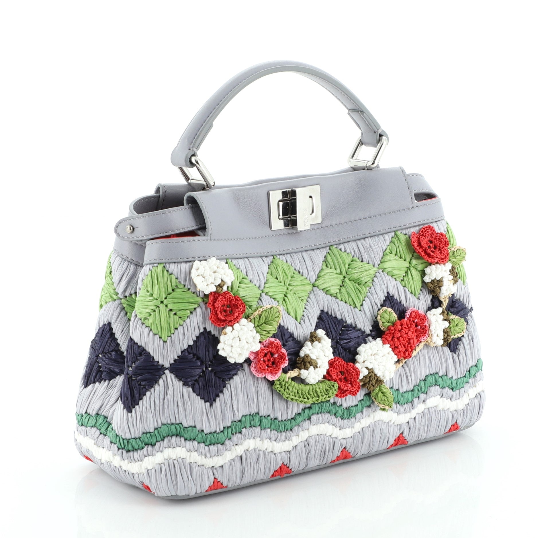 Peekaboo Bag Floral Embellished Raffia Mini