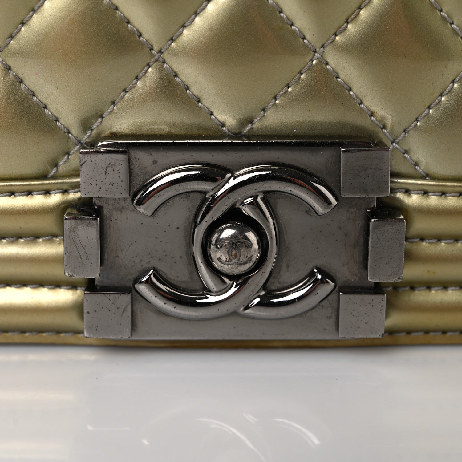 Metallic Patent Calfskin Quilted Medium Boy Flap Silver