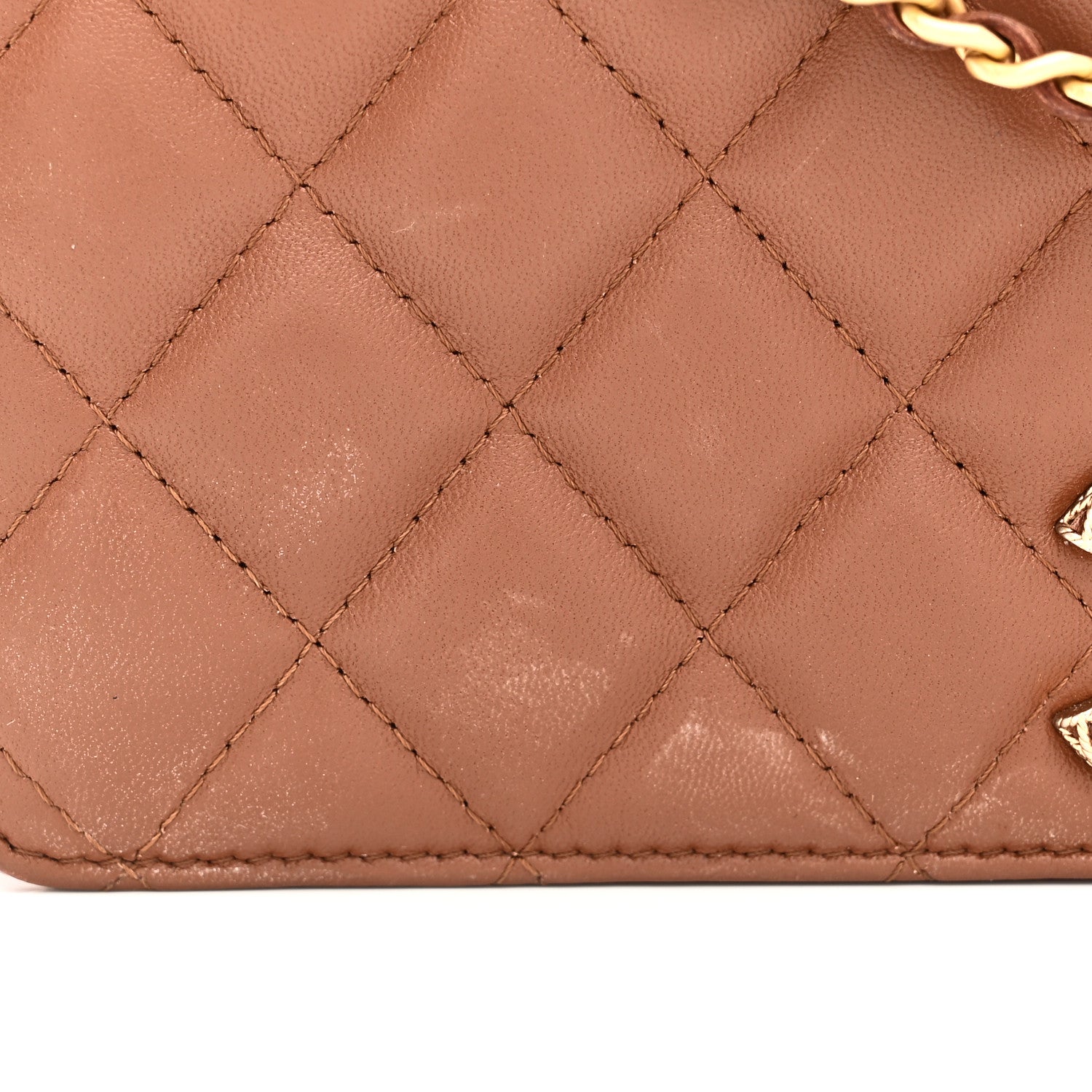 Lambskin Quilted Clutch With Chain Brown