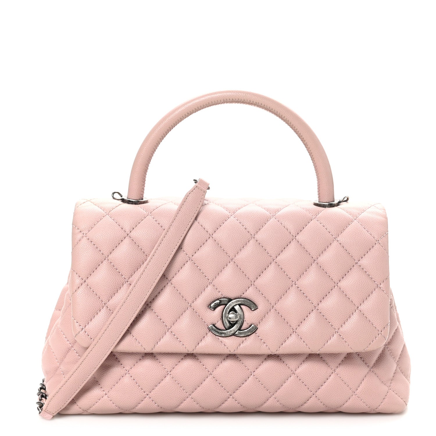 Caviar Quilted Small Coco Handle Flap Light Pink