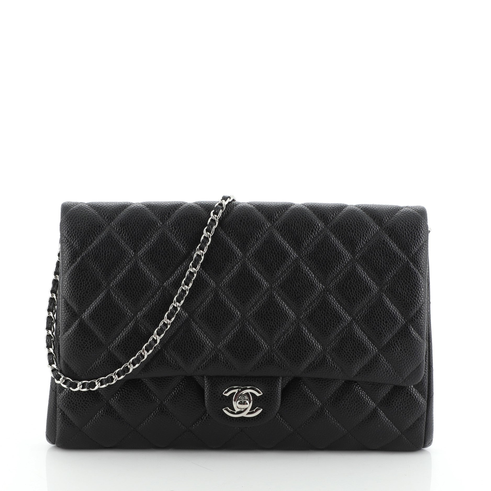 Clutch with Chain Quilted Caviar