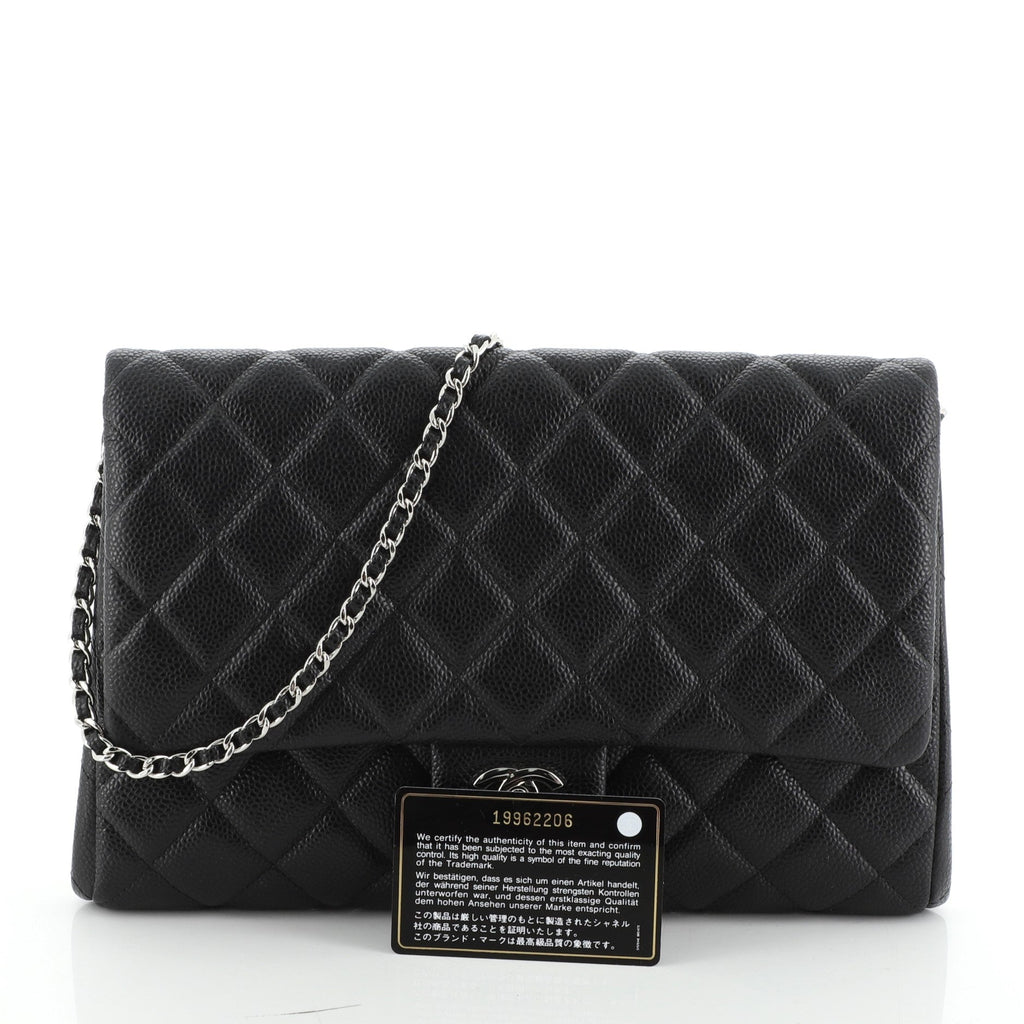 Clutch with Chain Quilted Caviar