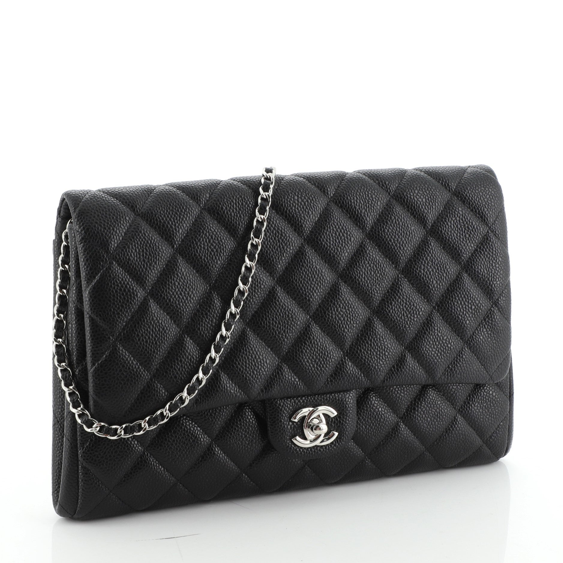Clutch with Chain Quilted Caviar