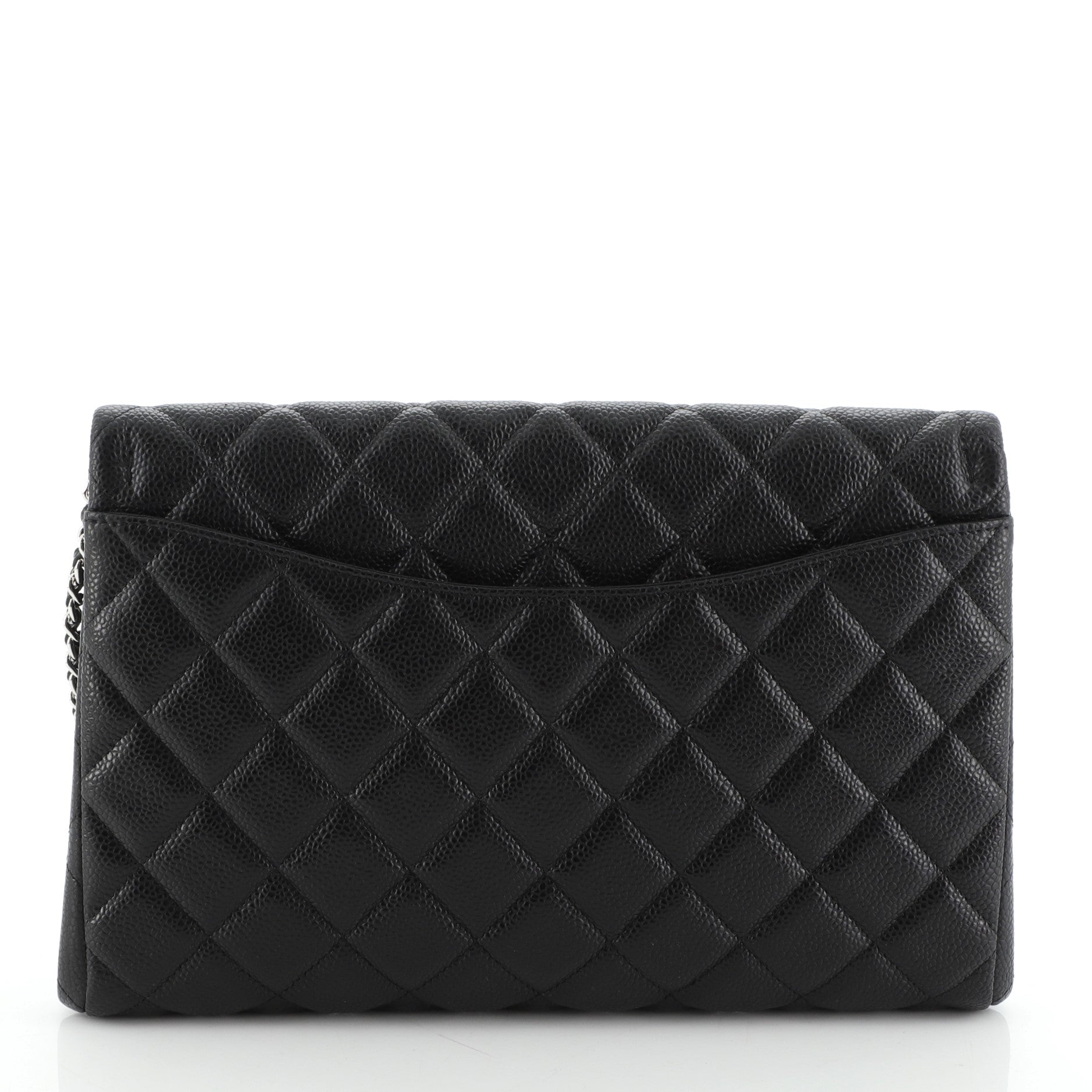 Clutch with Chain Quilted Caviar