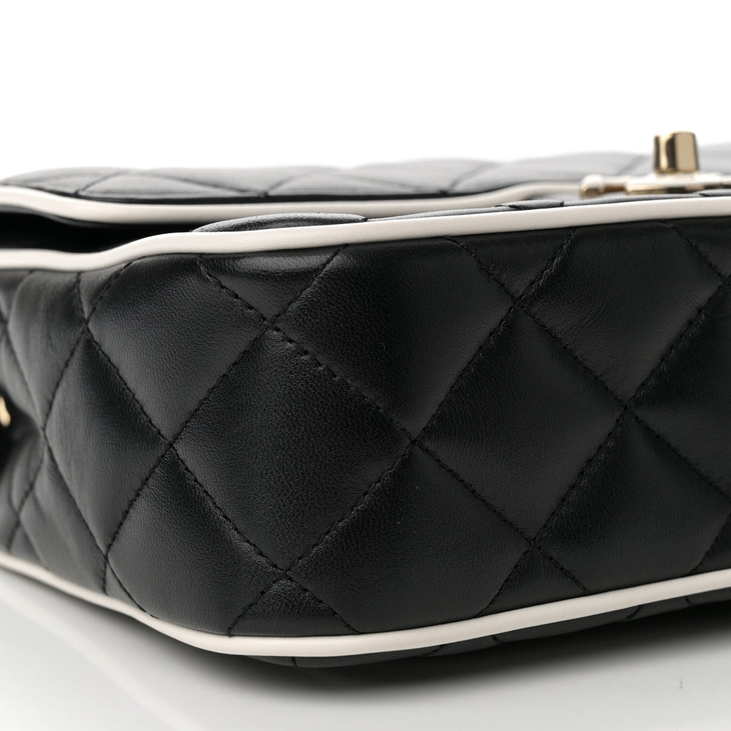 Lambskin Quilted Resin CC Flap Bag Black White