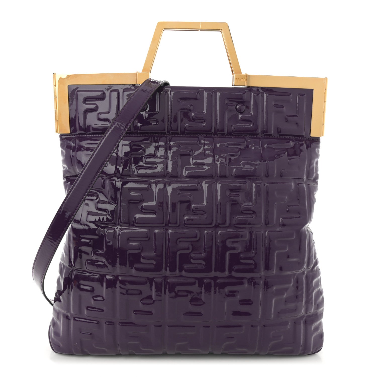 Patent FF 1974 Embossed Medium Shopping Flap Bag Purple