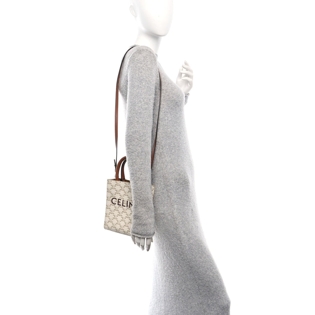 Triomphe Canvas Calfskin Mini Vertical Cabas White