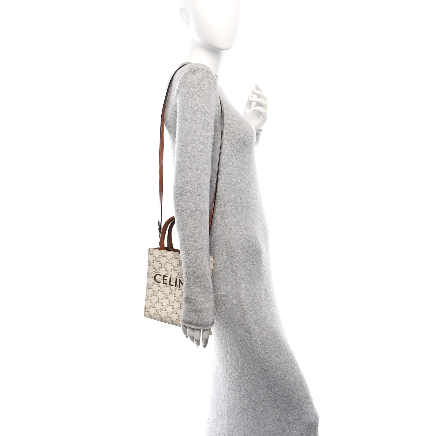 Triomphe Canvas Calfskin Mini Vertical Cabas White