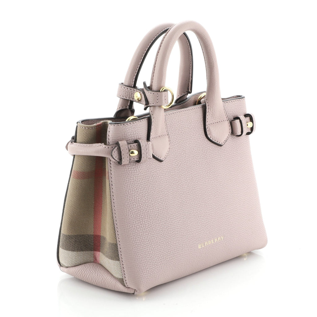 Banner Convertible Tote Leather and House Check Canvas Mini