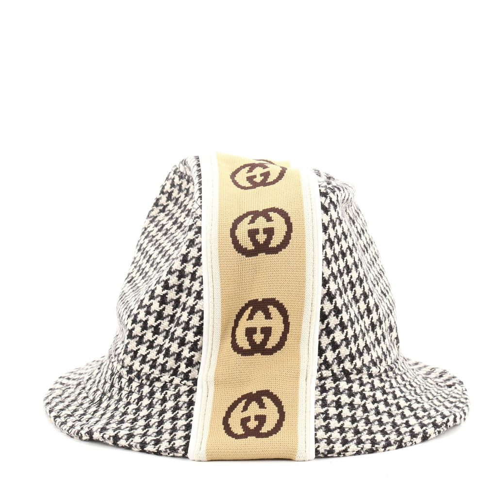 Children's Interlocking G Stripe Bucket Hat Houndstooth Wool Blend Large