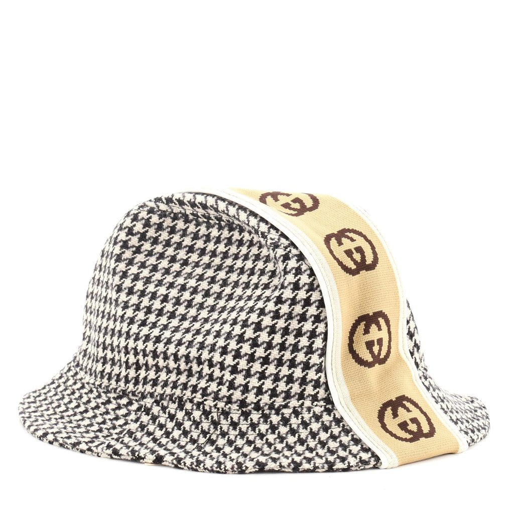 Children's Interlocking G Stripe Bucket Hat Houndstooth Wool Blend Large
