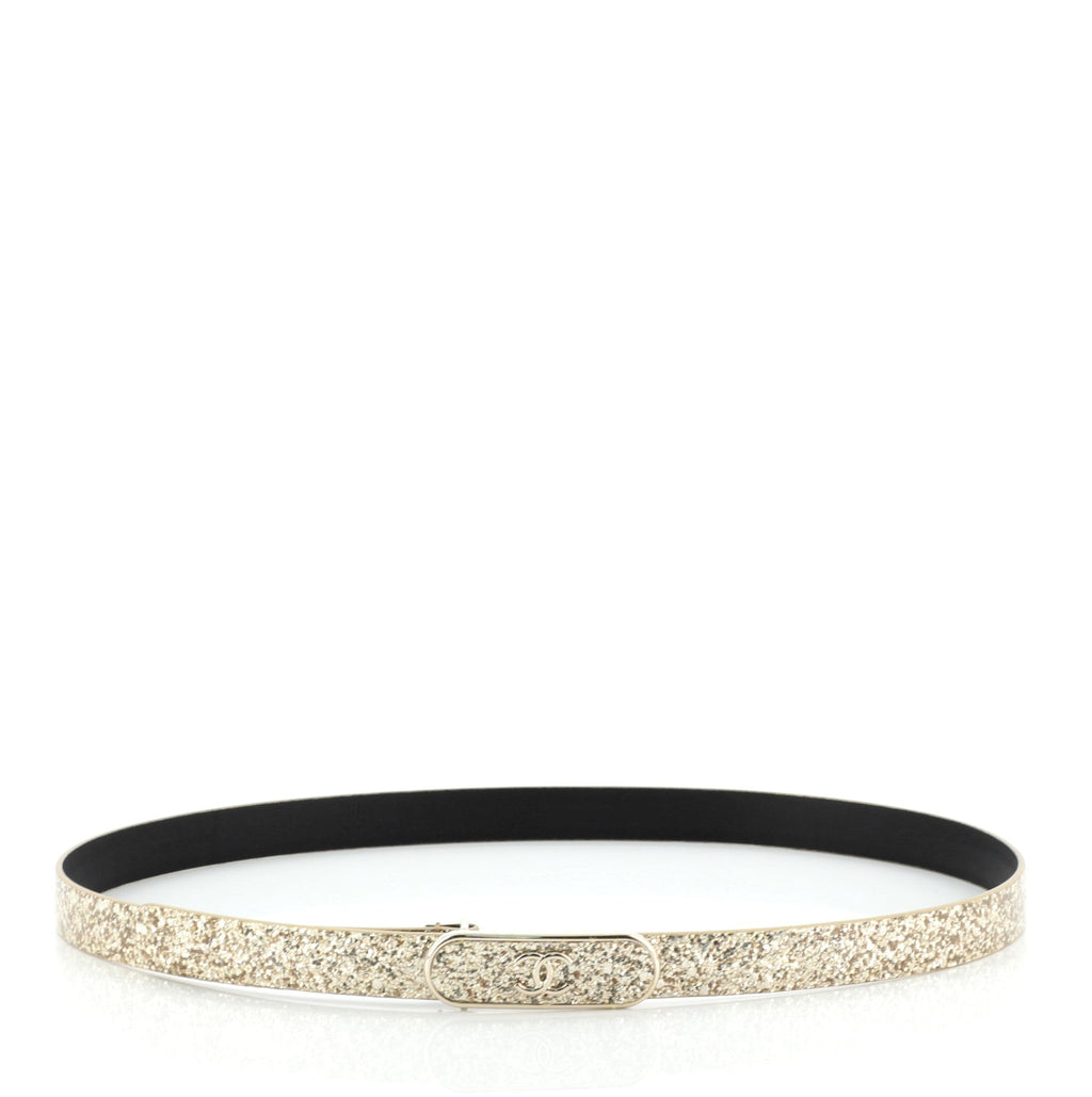 CC Logo Belt Glitter Calfskin Thin 80