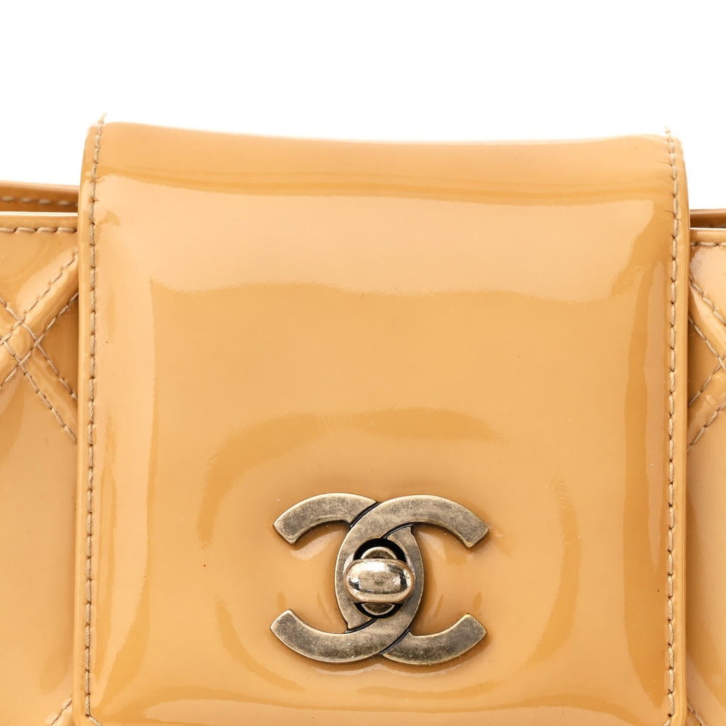 Patent Quilted Shoulder Bag Beige
