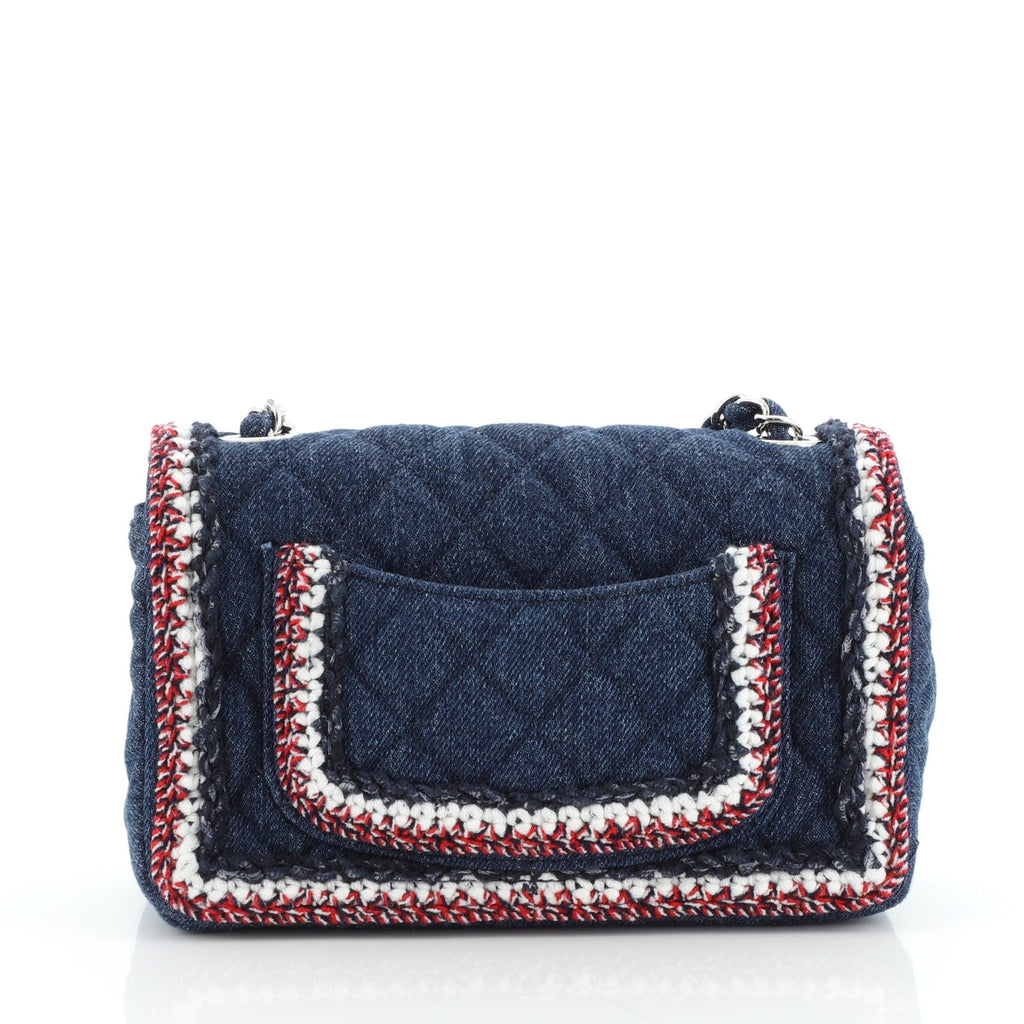 Classic Single Flap Bag Quilted Denim with Tweed Mini