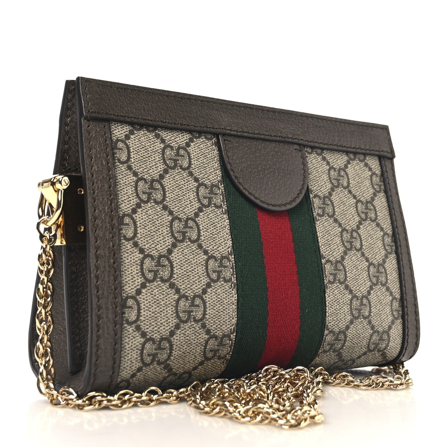 GG Supreme Monogram Textured Dollar Calfskin Web Mini Ophidia Chain Shoulder Bag Beige Ebony New Acero
