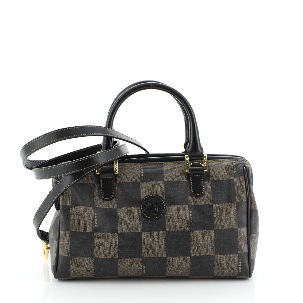 Vintage Convertible Boston Bag Check Print Canvas Mini