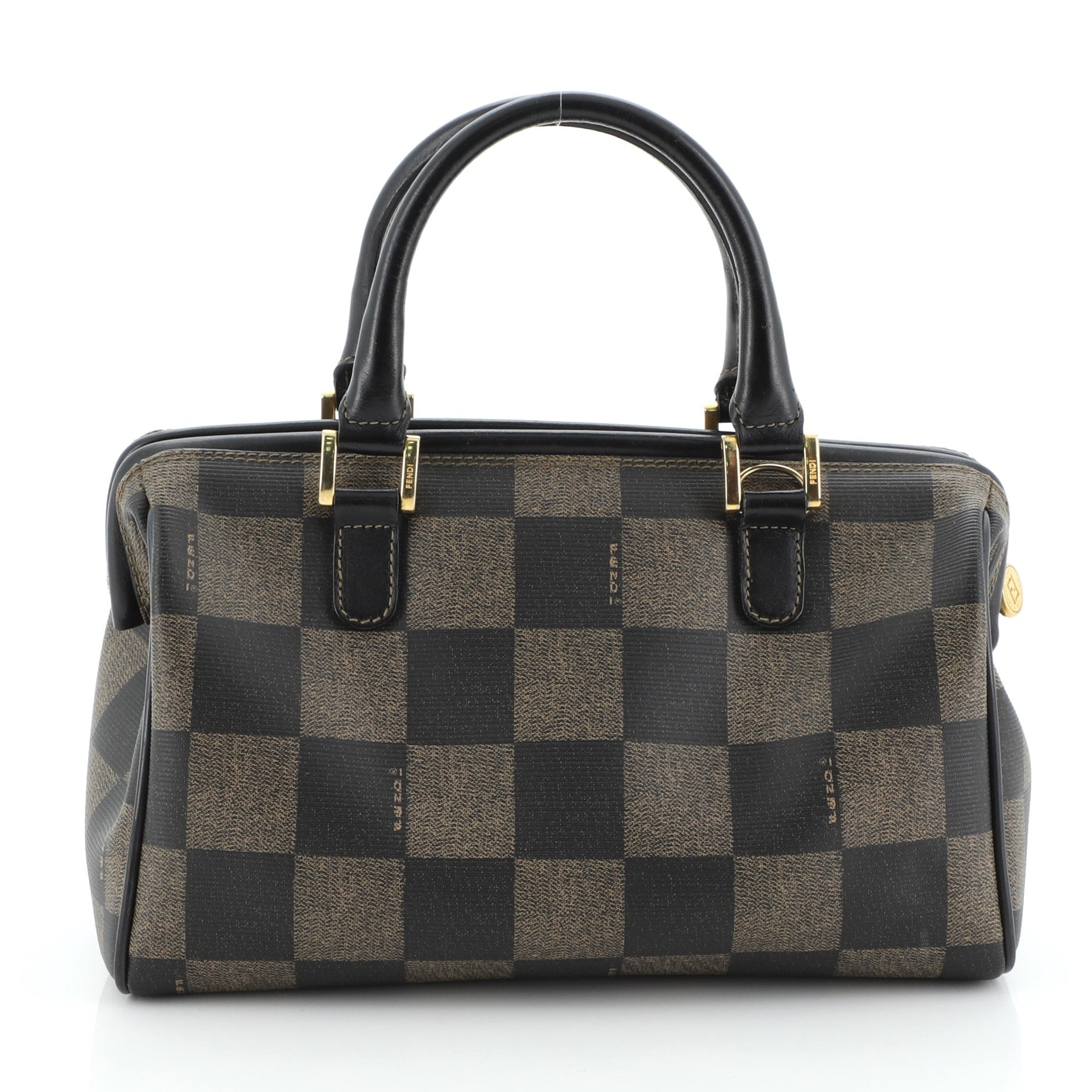 Vintage Convertible Boston Bag Check Print Canvas Mini