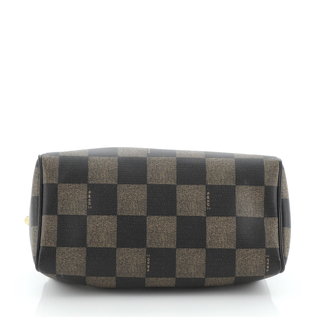 Vintage Convertible Boston Bag Check Print Canvas Mini