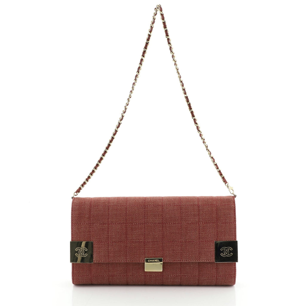 Chocolate Bar Chain Clutch Quilted Denim