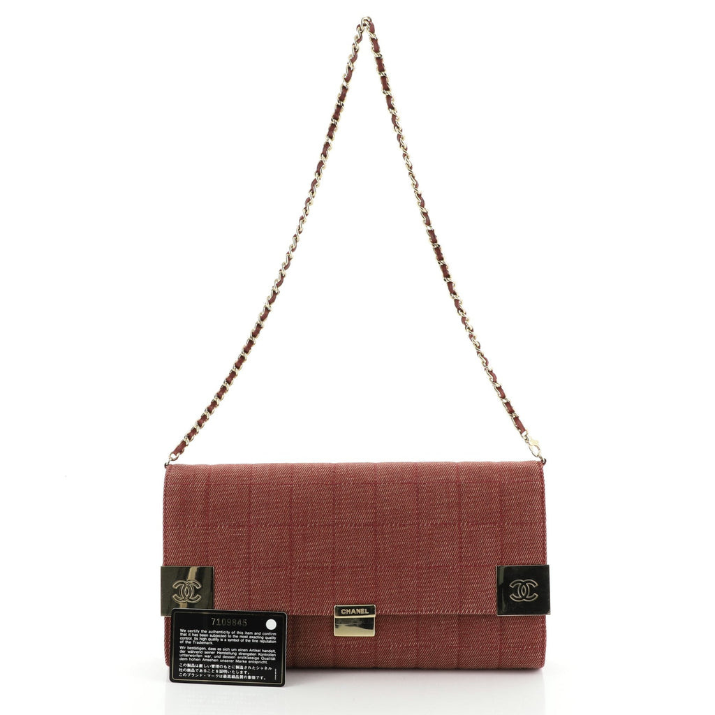 Chocolate Bar Chain Clutch Quilted Denim