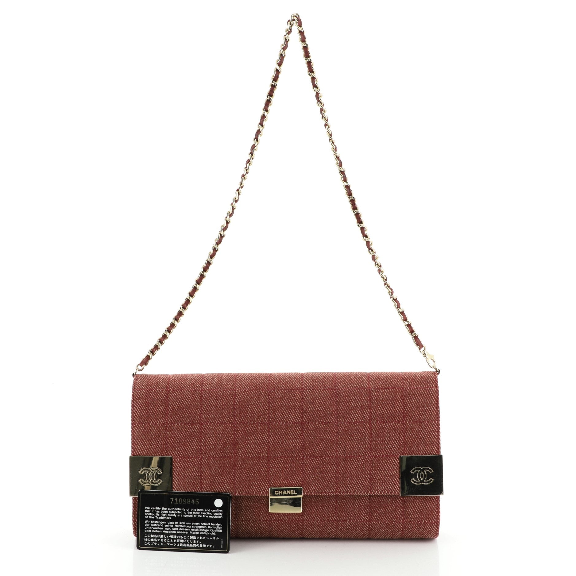 Chocolate Bar Chain Clutch Quilted Denim
