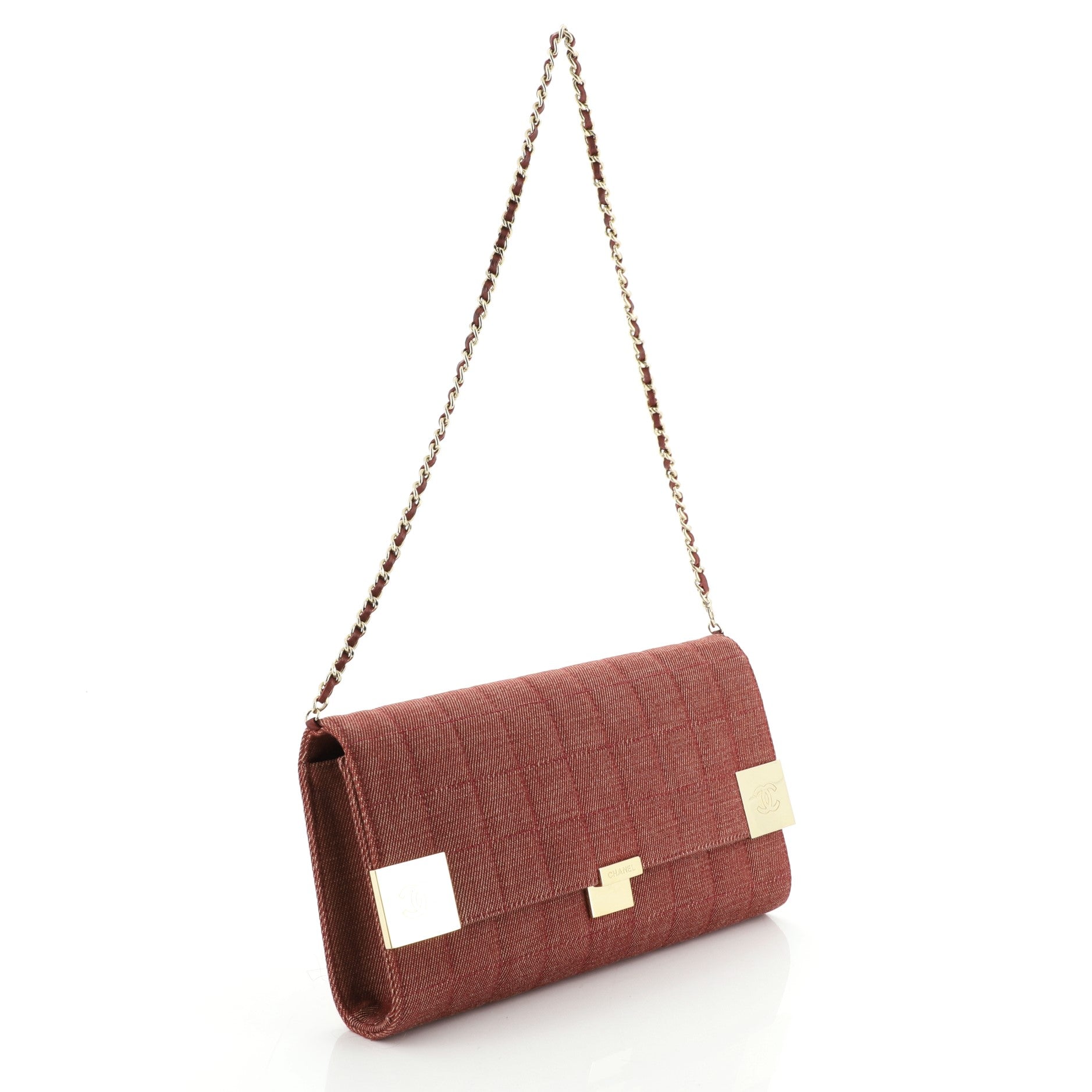 Chocolate Bar Chain Clutch Quilted Denim