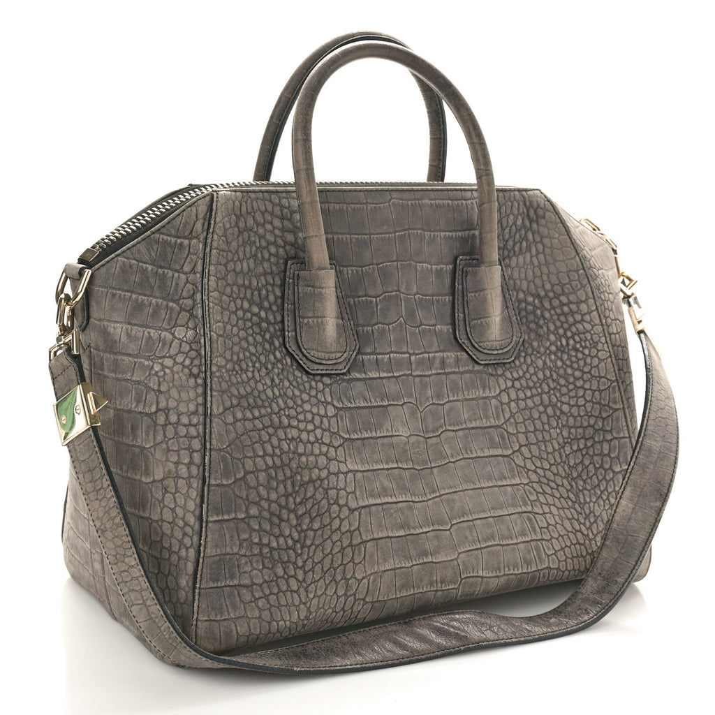 Nubuck Crocodile Embossed Medium Antigona Washed Black