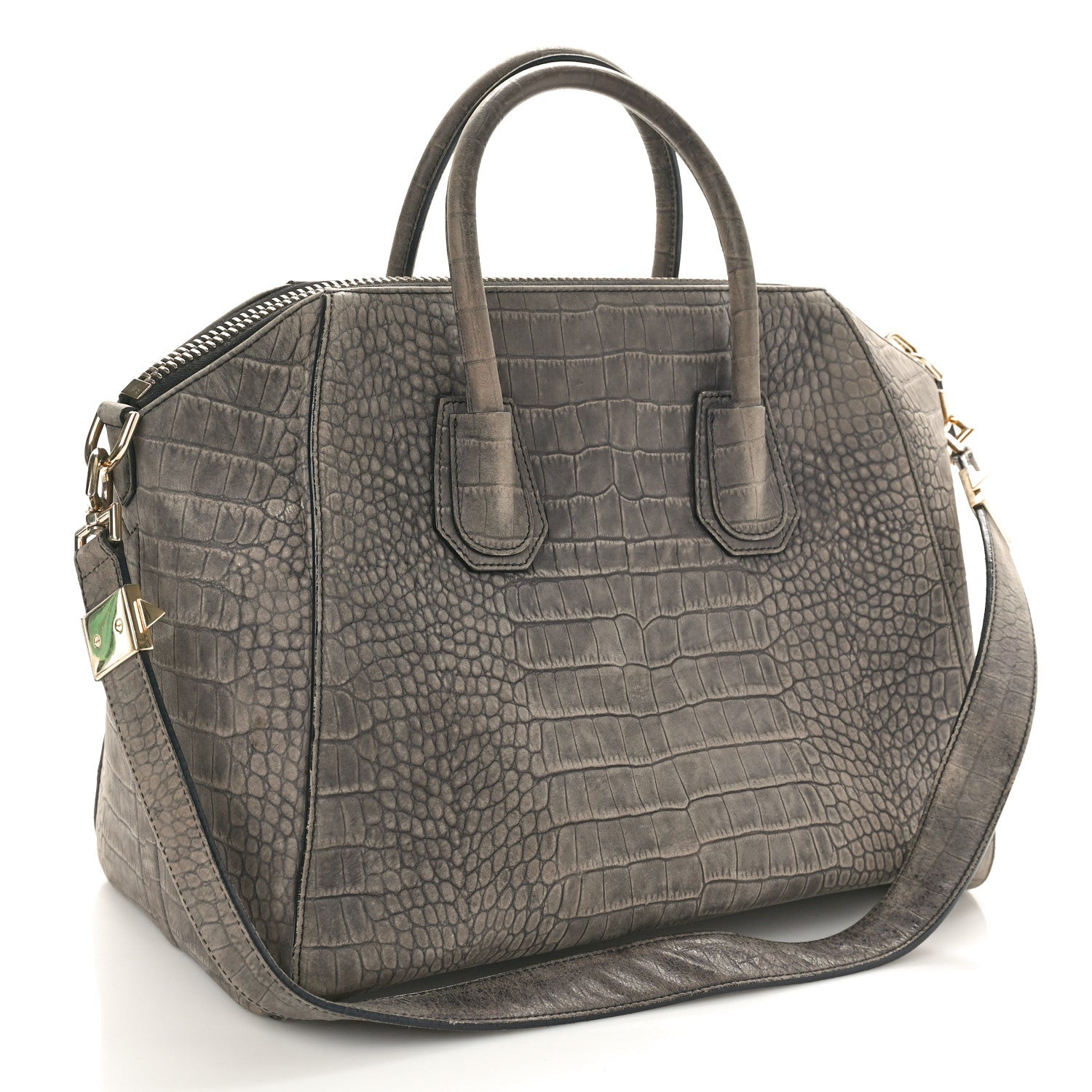 Nubuck Crocodile Embossed Medium Antigona Washed Black