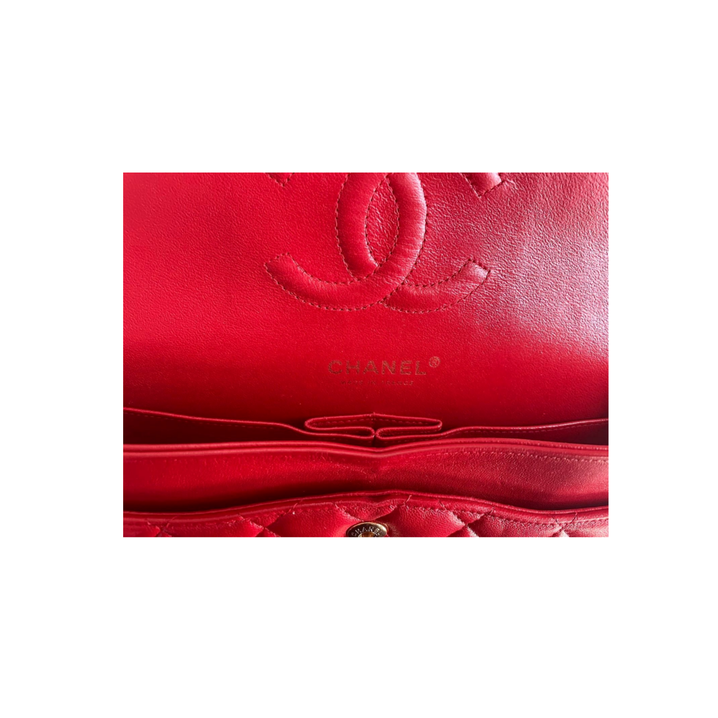 Chanel Red Classic Double Flap Bag in Medium Size Lambskin Leather With Gold Hardware
