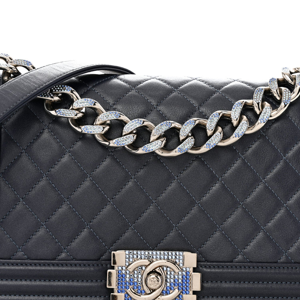 Lambskin Quilted Gradient Crystal Medium Boy Flap Blue