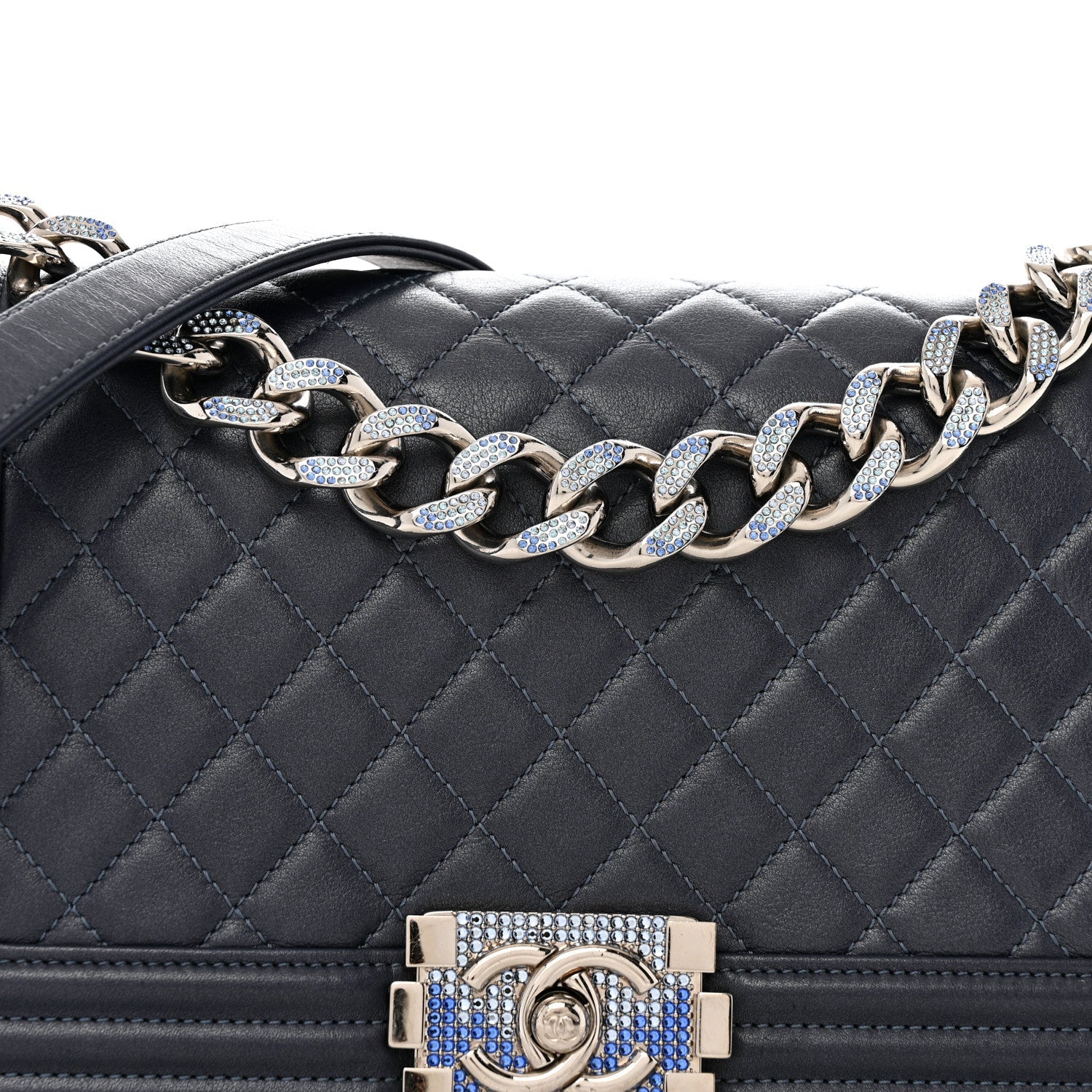 Lambskin Quilted Gradient Crystal Medium Boy Flap Blue