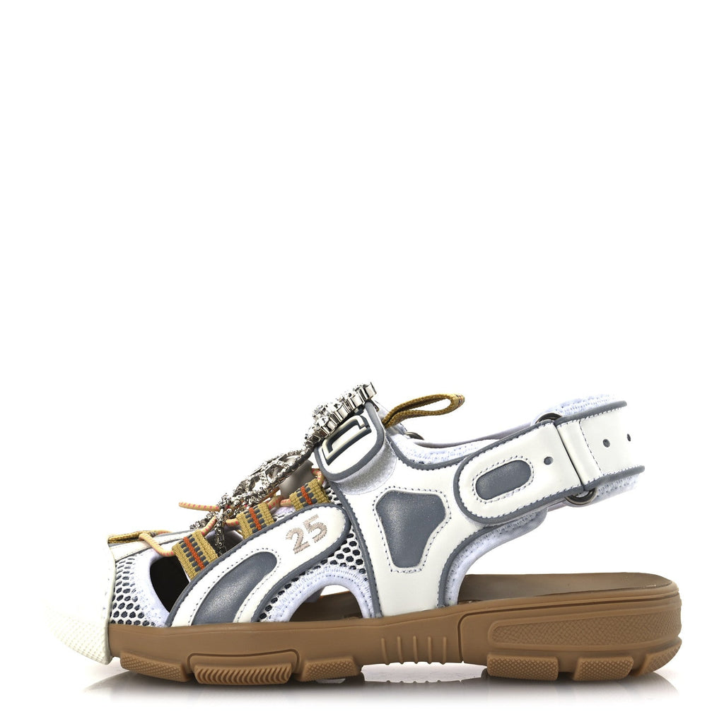 Mesh Fabric Tinsel Sport Sandals 37 White Silver