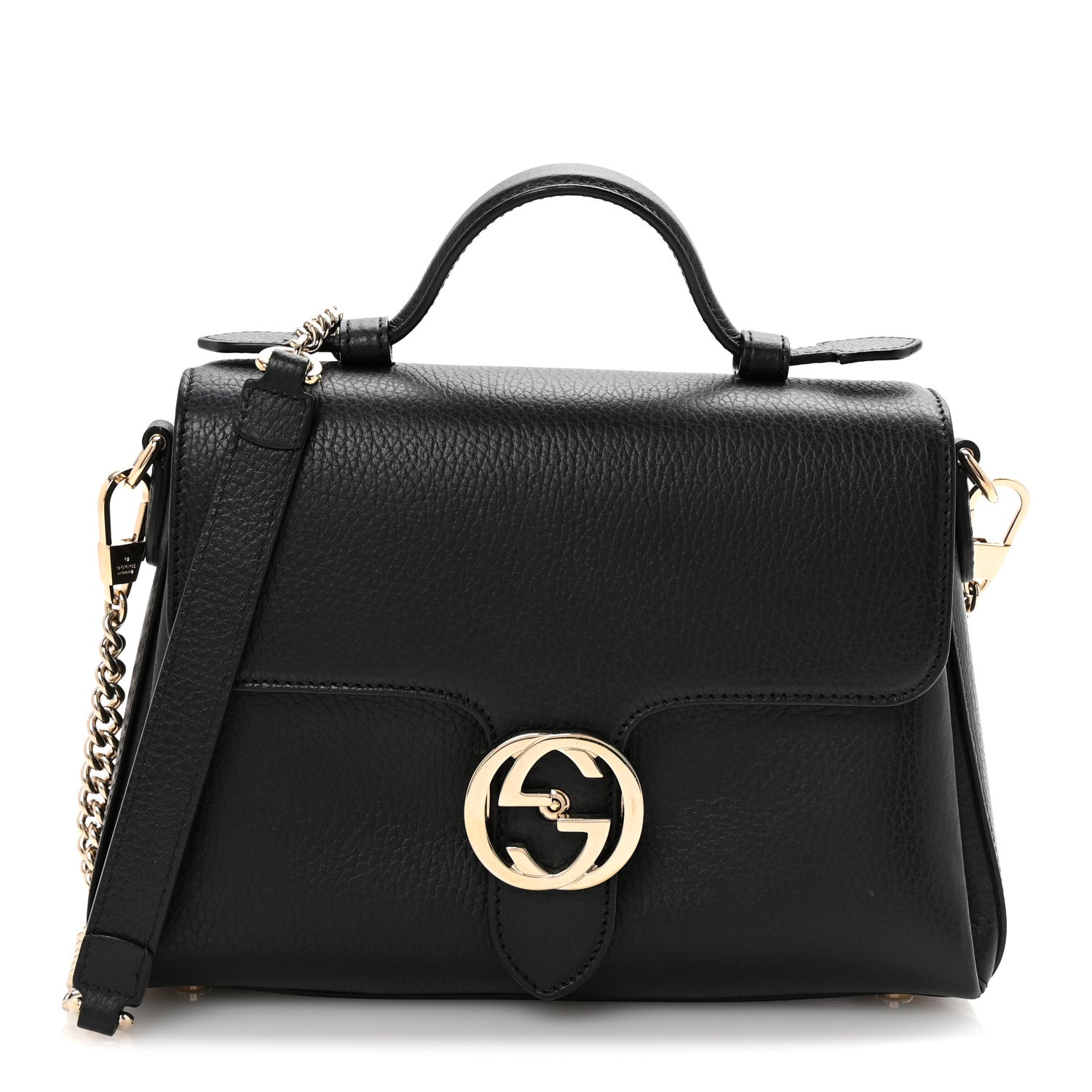 Dollar Calfskin Interlocking G Top Handle Shoulder Bag Black