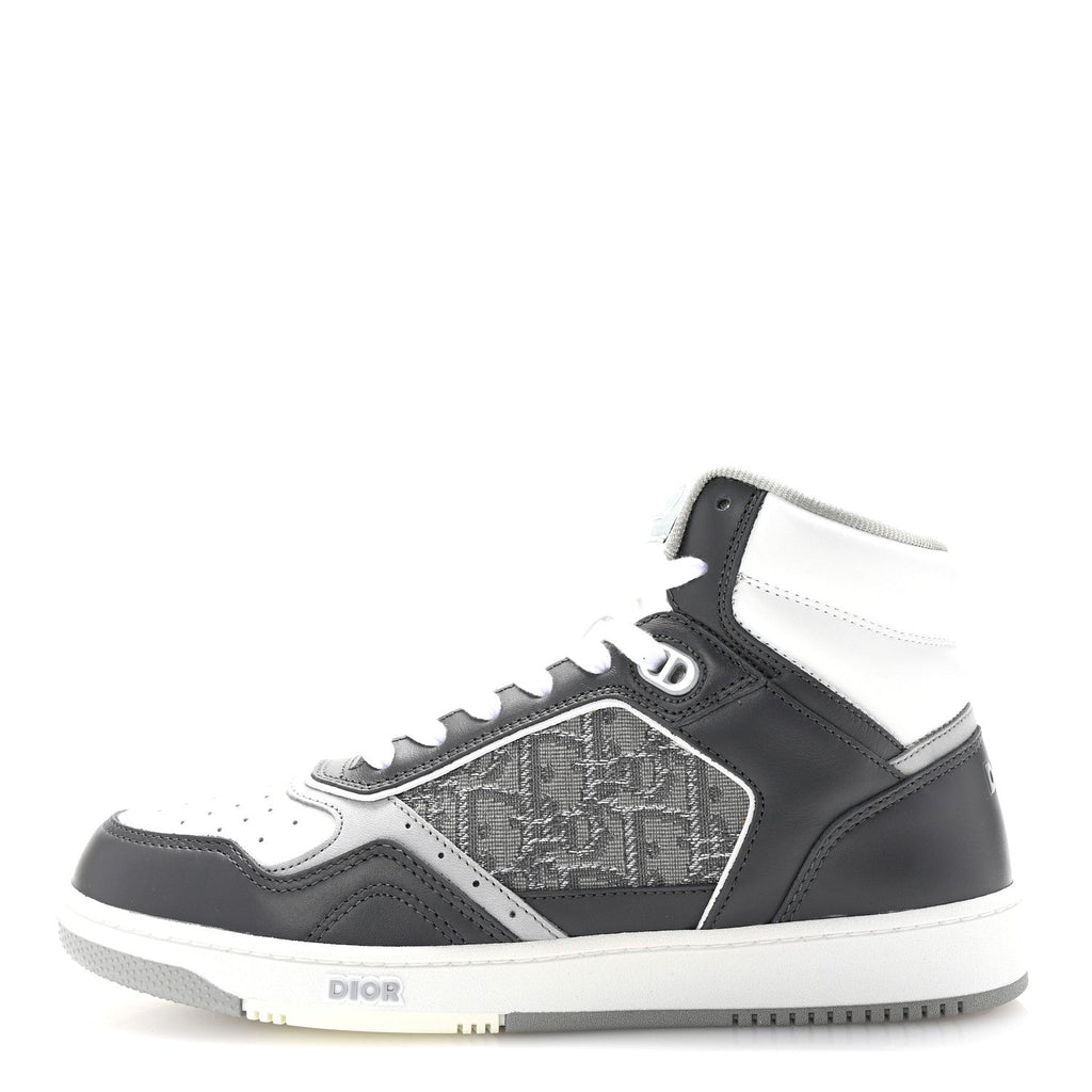 Smooth Calfskin Jacquard Oblique Mens B27 High Top Sneakers 40 Grey