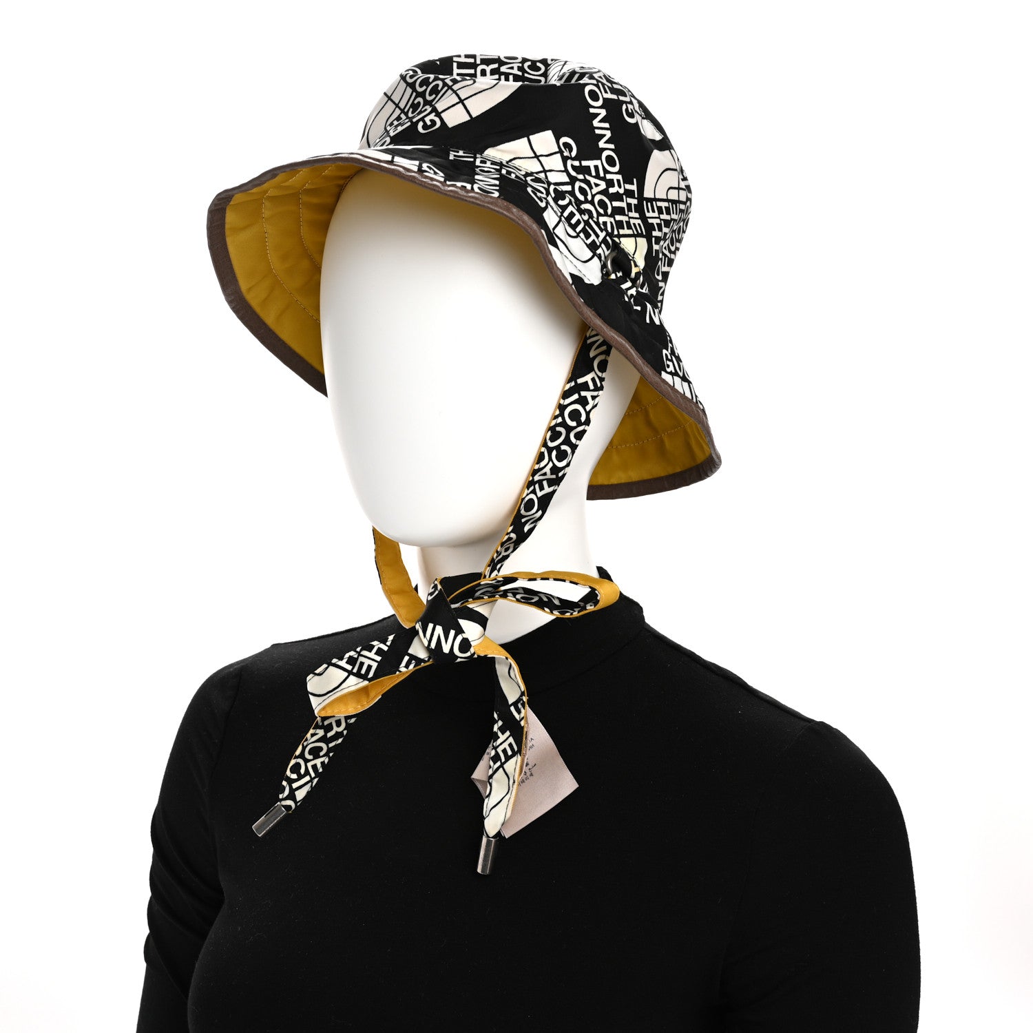 X THE NORTH FACE Nylon Reversible Self-Tie Bucket Hat M Black Yellow
