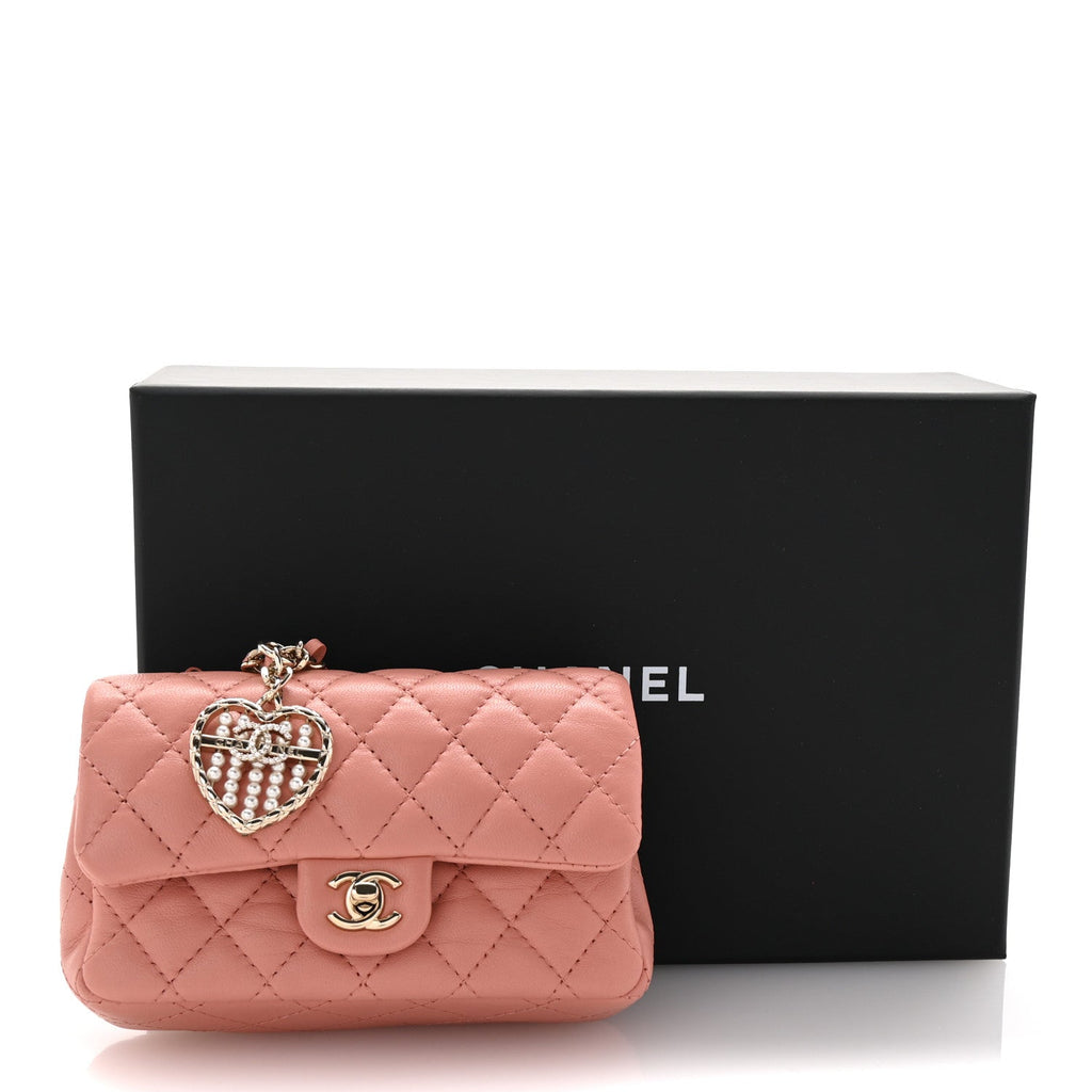Lambskin Quilted Mini Double Flap With Hook Coral