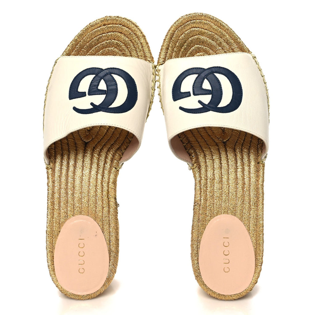 Malaga Kid Lifford Calfskin GG Mid Heel Slide 37 White Blue