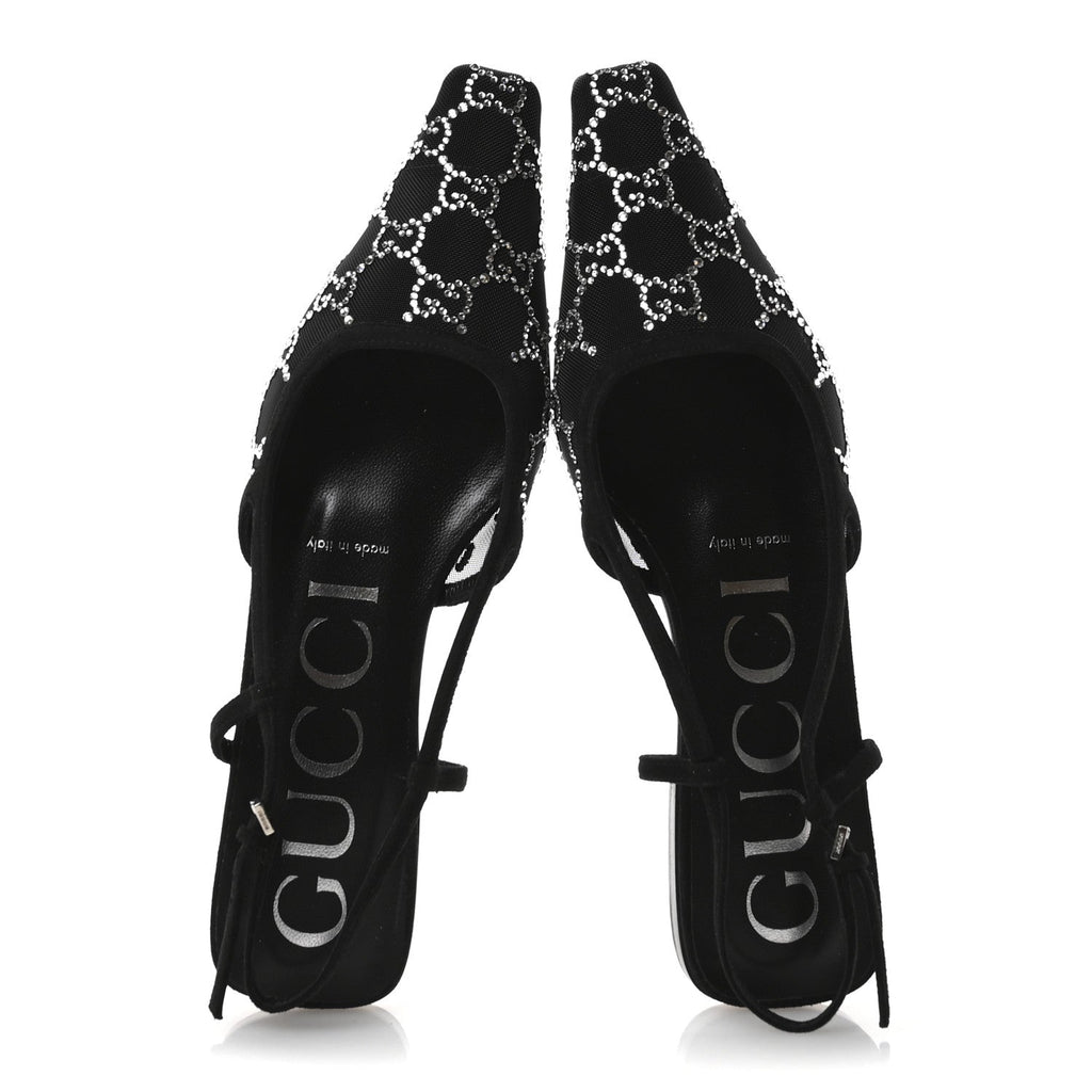 Tela Retino Kid Scamosciato Crystal GG Monogram Square Demi Ballet Flats 37 Black