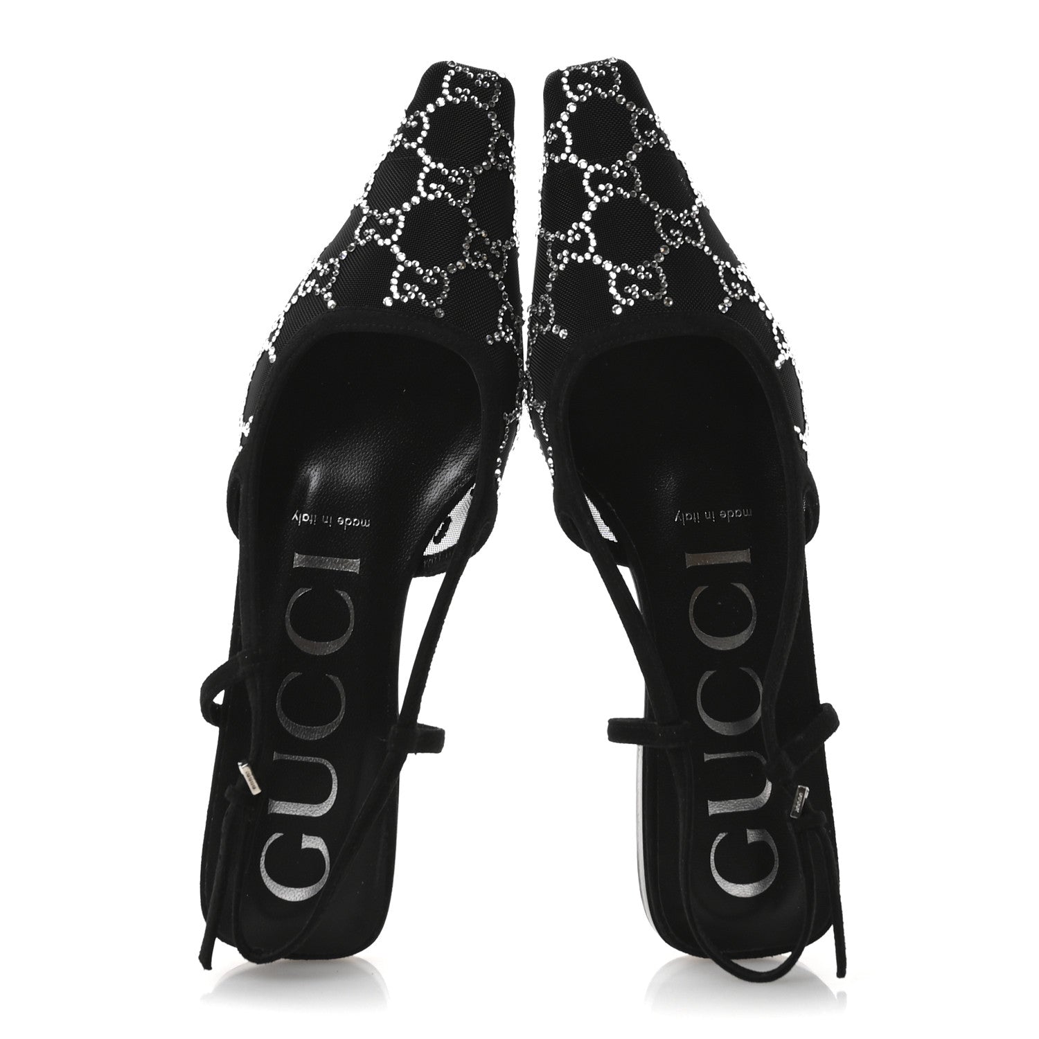 Tela Retino Kid Scamosciato Crystal GG Monogram Square Demi Ballet Flats 37 Black