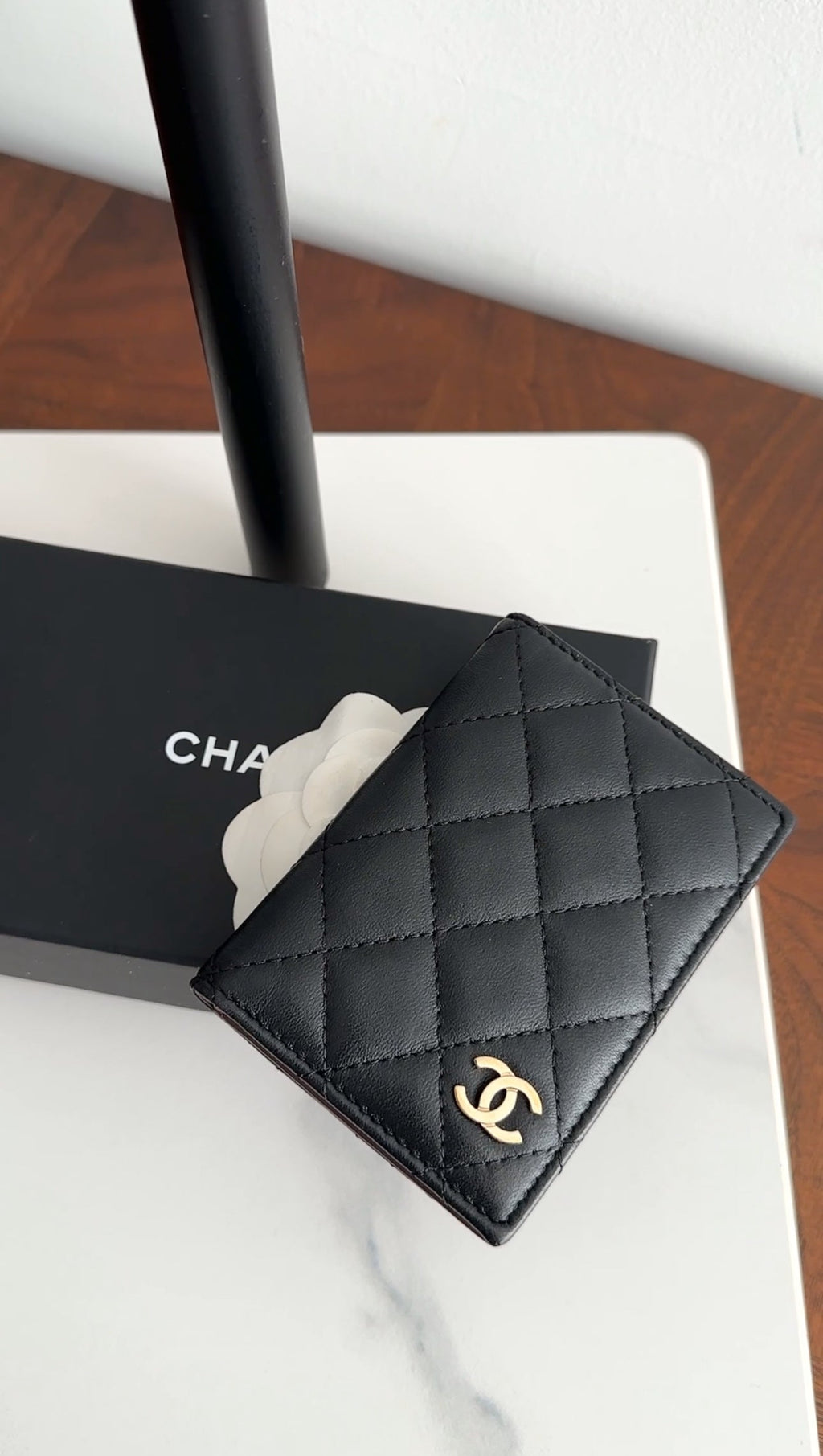 Chanel Black Lambskin Quilted Bifold  Holder Wallet