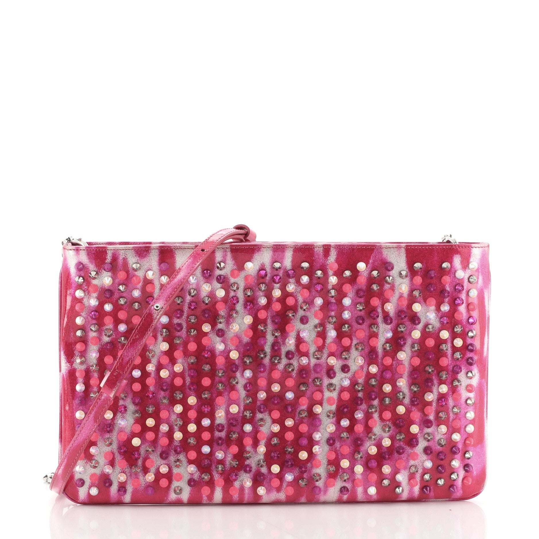 Loubiposh Clutch Printed Spiked Patent