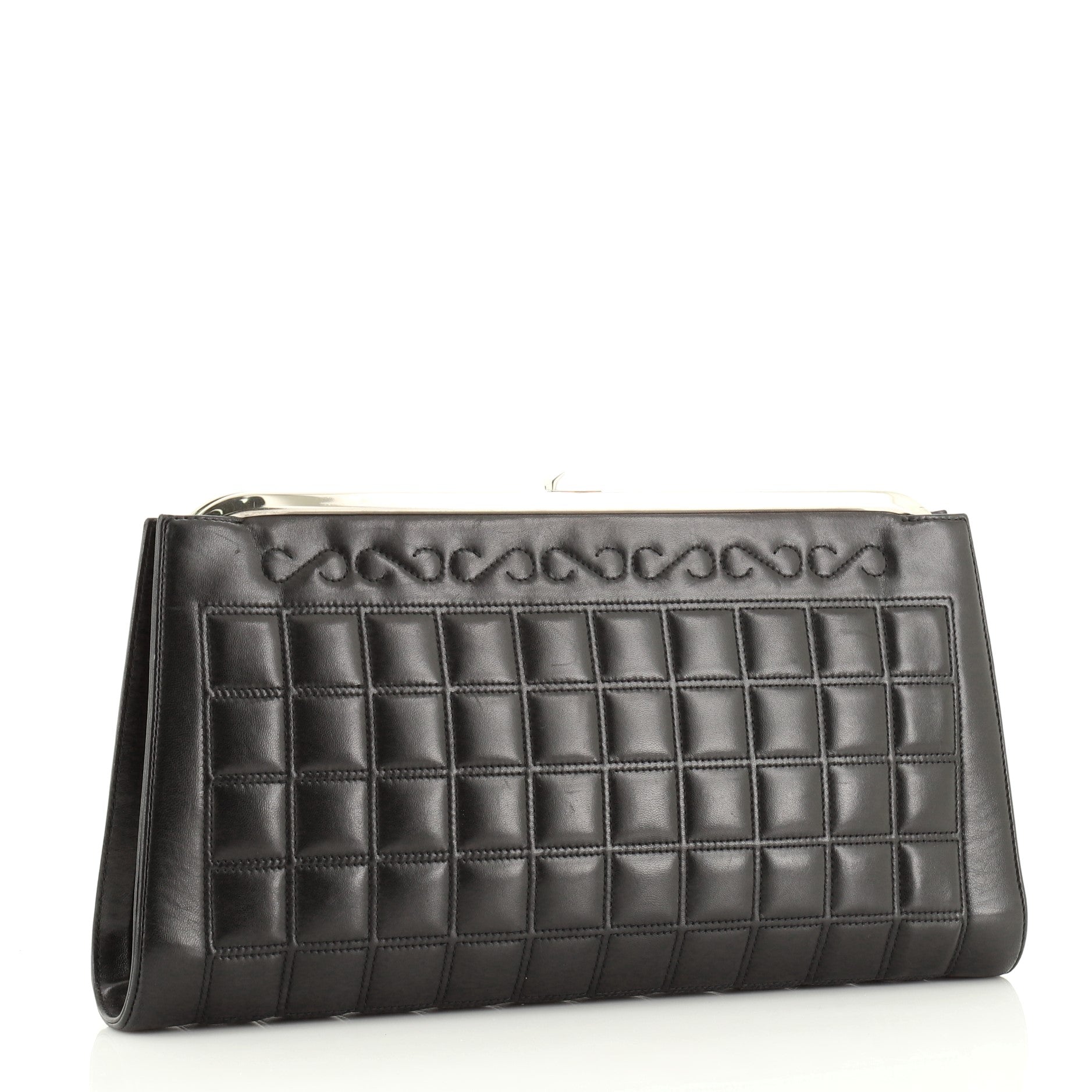 Square Stitch Frame Clutch Quilted Lambskin