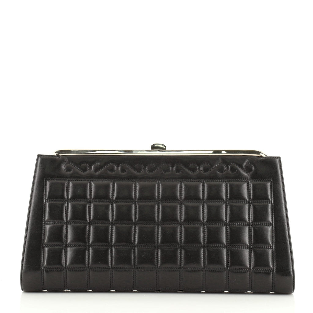 Square Stitch Frame Clutch Quilted Lambskin